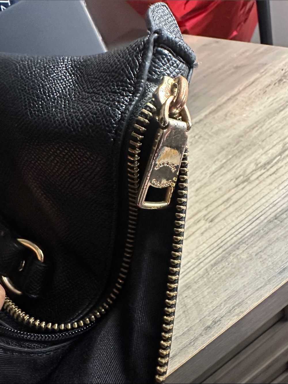 Coach Black Leather Tote with Gold Logo and Zip - Picture 6 of 6